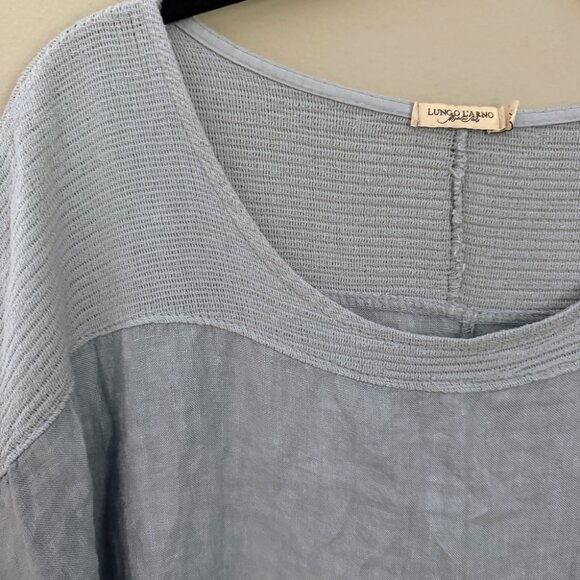 Lungo L'Arno Firenze Linen Blend Top Knitted Panel Light Blue 1X - Picture 3 of 4